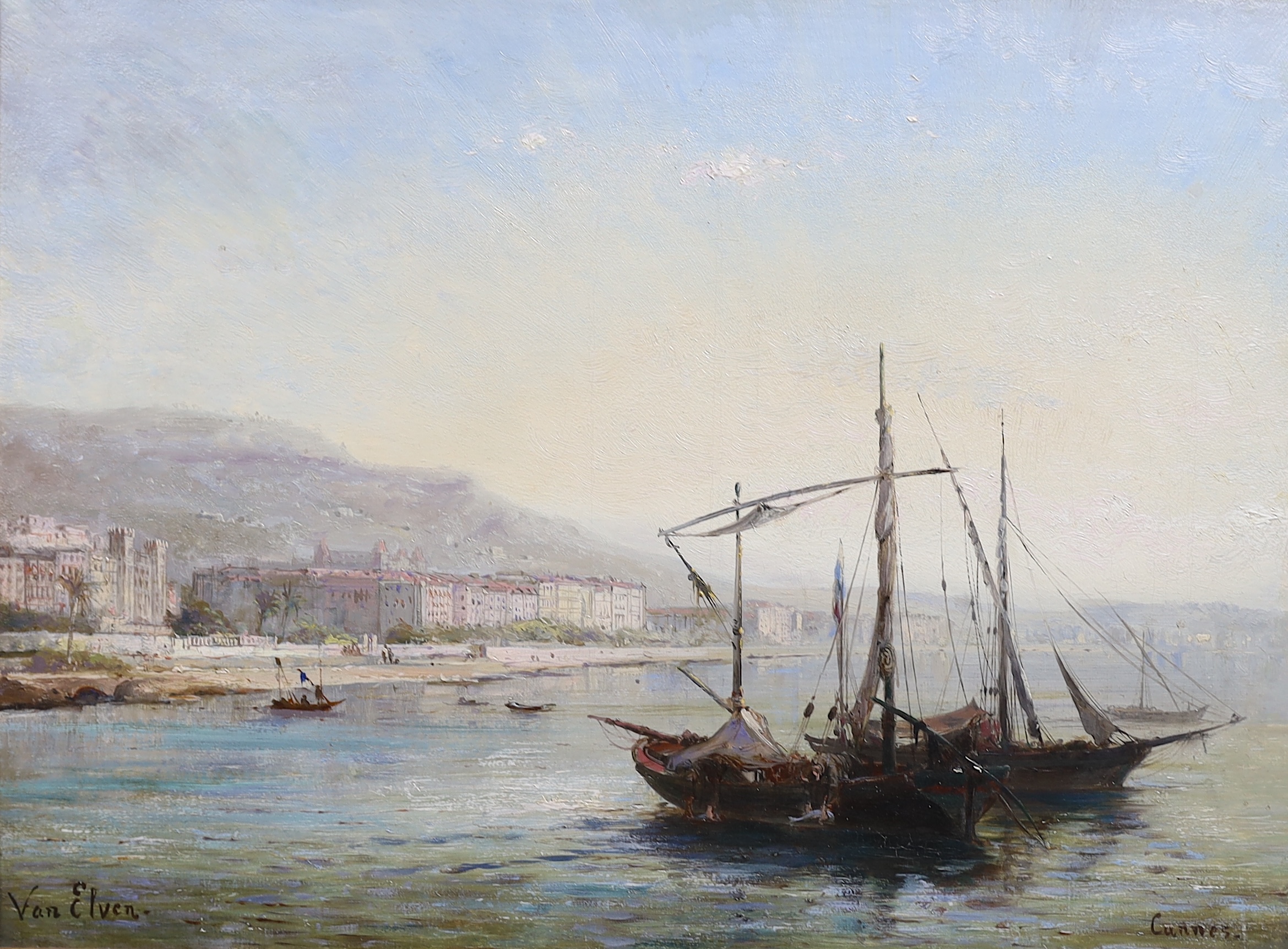 Pierre Henri Théodore Tetar Van Elven (Dutch/French, 1828-1908), View of Cannes, oil on canvas, 39 x 52cm